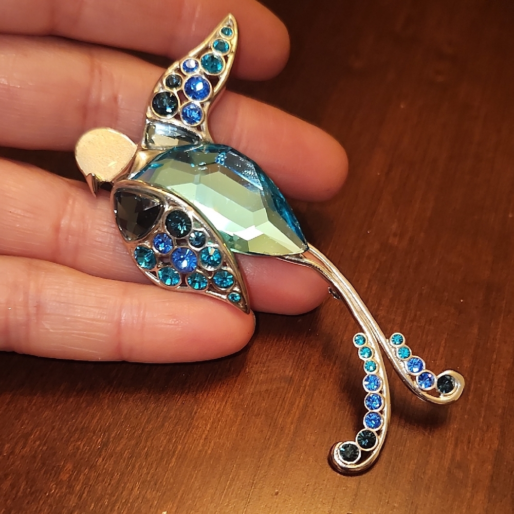 Blue and Silver Bird Brooch
